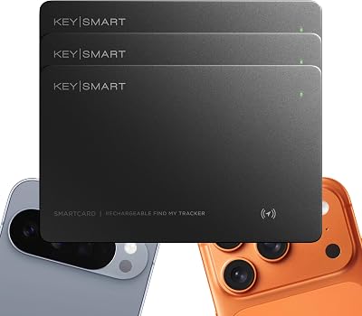 KeySmart SmartCard (Gen 3) MFI-Certified Wallet Tracker Card, Dual Network Compatible with Apple Find My & Google Find Hub, Rechargeable GPS Item Finder, Tracking for Luggage Tag, Waterproof, 3 Pack