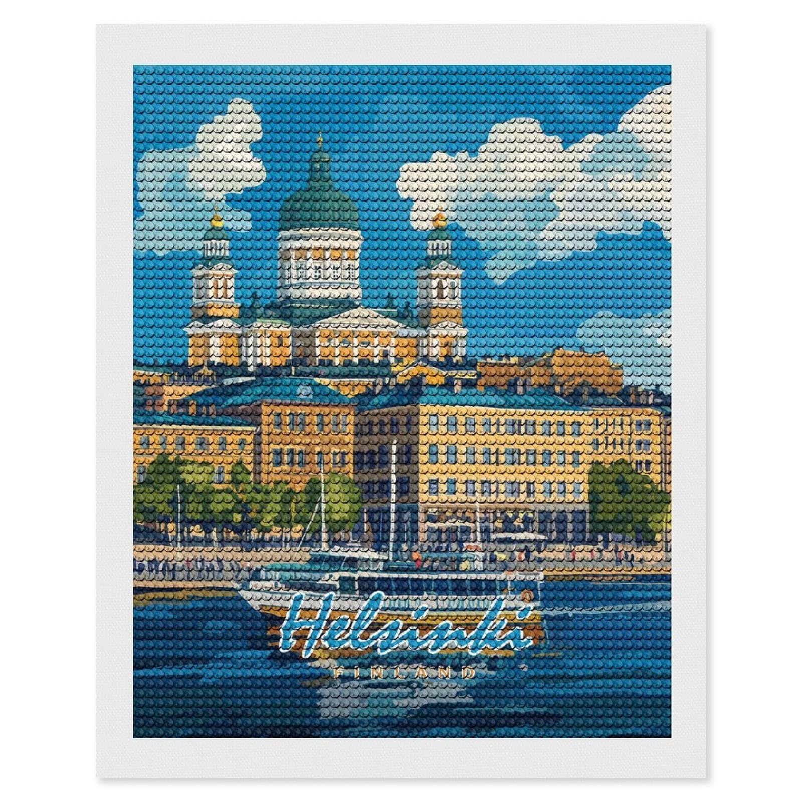 Junmoney Helsinki Cityscape Diamond Painting Canvas Kit 16"x20", Adhesive Canvas, Christmas Gift, Full Kit Included, Thoughtful Present
