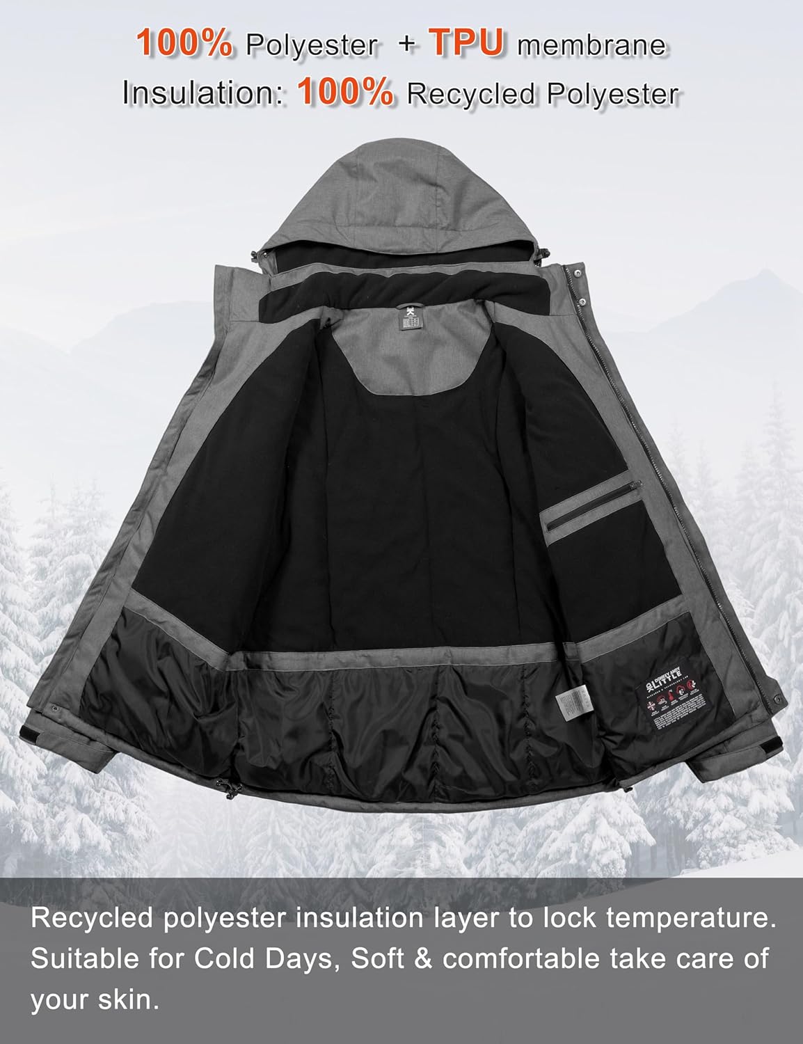 Little Donkey Andy Men's Ski Snowboarding Jacket Waterproof Winter Coat Detachable Hood Thermal Insulated for Hiking - Image 5