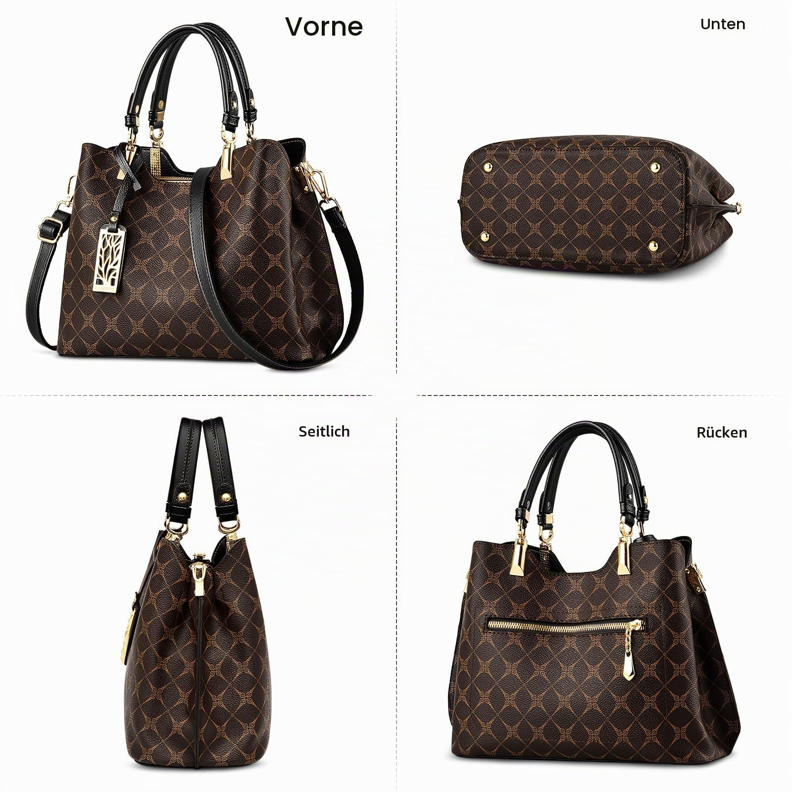 DIRRONA Damen Handtasche Mittel Schultertasche Casual Umhängetasche PU Leder Tasche Shopper Party Top Tragetasche Eleganter Druck Frauen Henkeltaschen Mit Anhänger
