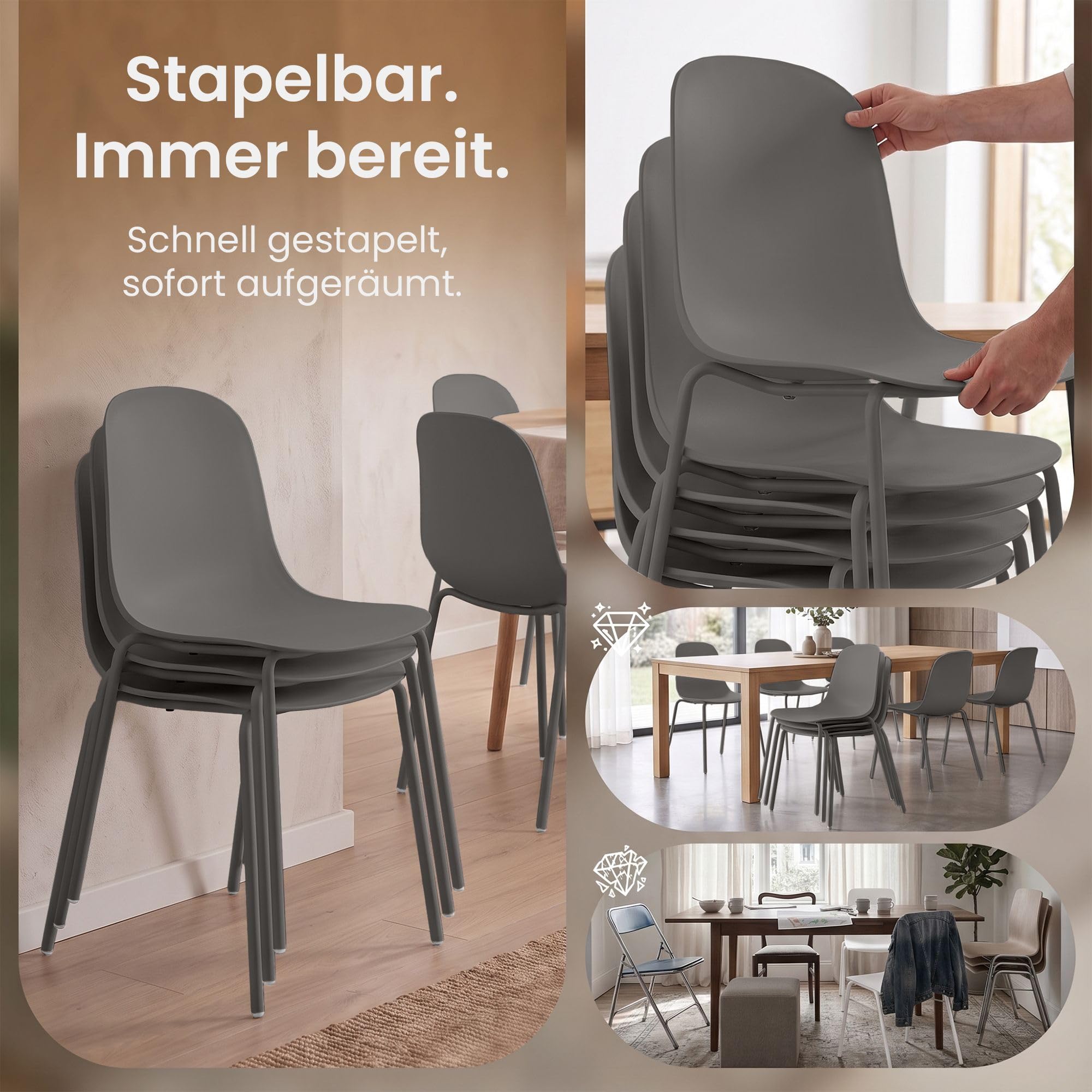 CLP Stapelstuhl Hardin I Outdoorstuhl absolut wetterfest und UV-beständig I Stuhlgestell aus pulverbeschichtetem Stahl I Stuhl für draußen, Farbe:Taupe