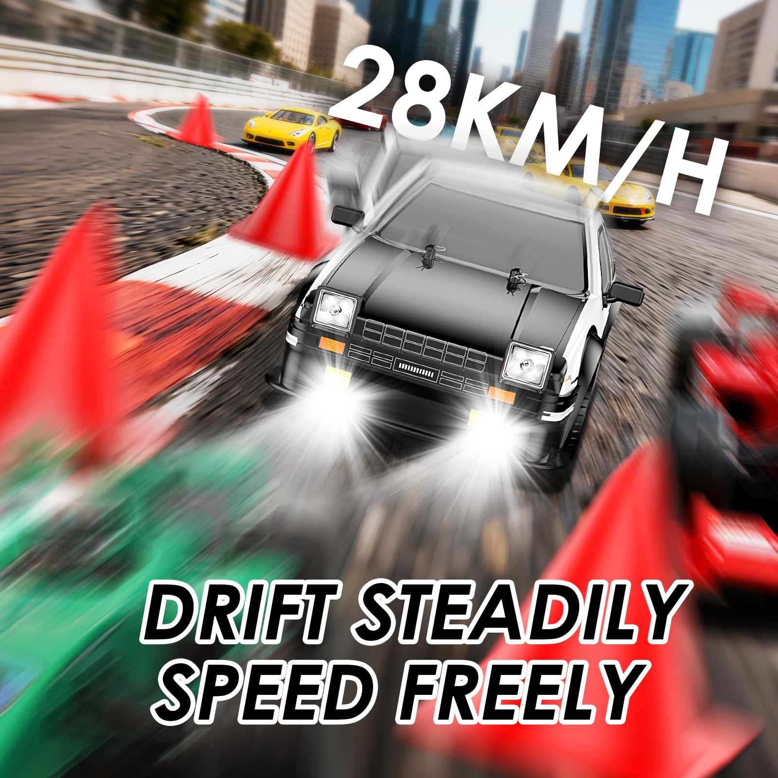 ReinbowRiff 1:14 RC Drift Car, 4WD 2.4GHz Drift Remote Control Car (28KM/H), RTR with LED Lights - Image 2