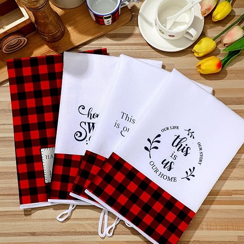 Miniatura 6 de 4 paños de cocina a cuadros de búfalo a cuadros, toalla de mano ultra absorbente, suave, de secado rápido, paño de limpieza de poliéster para