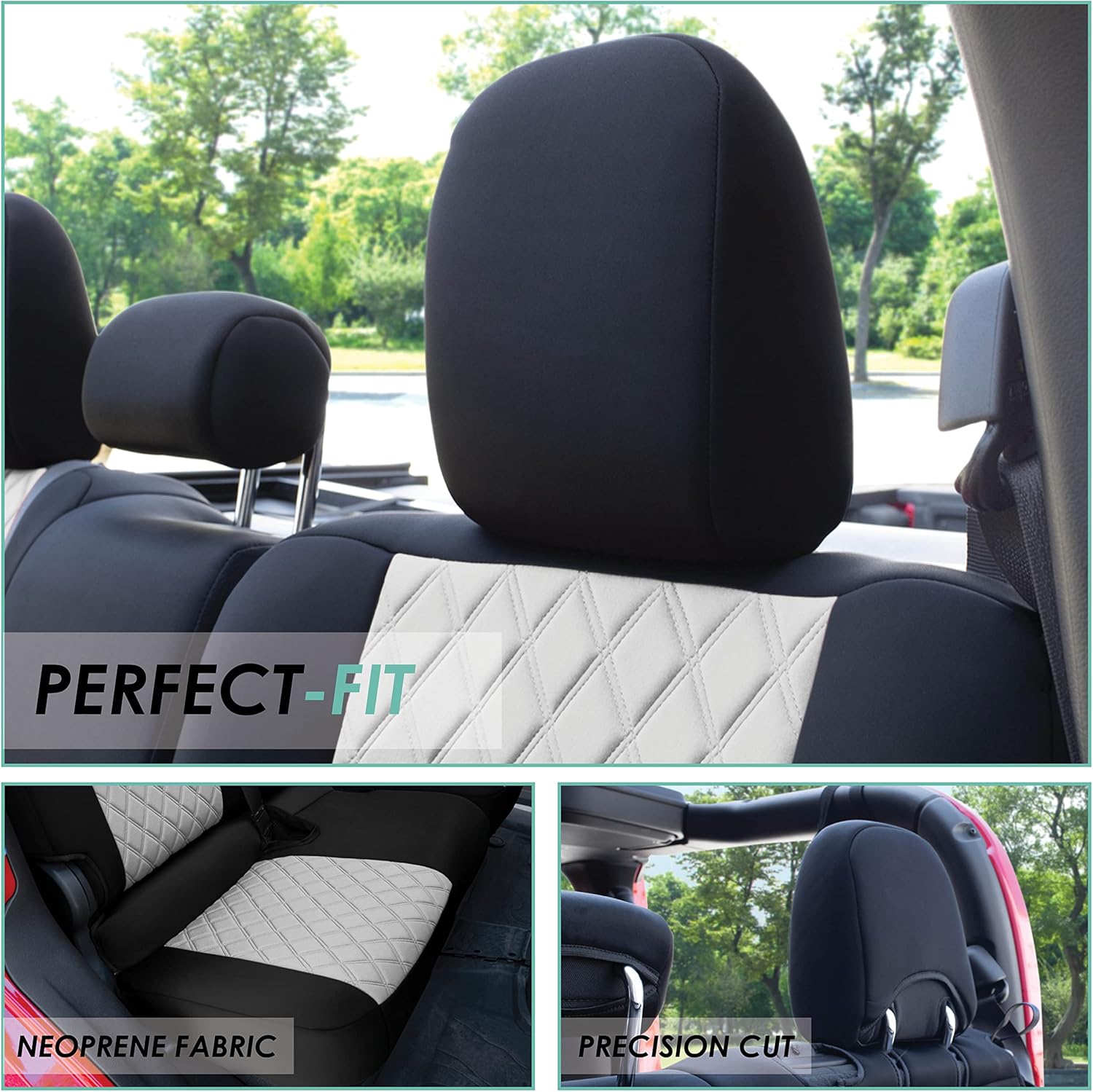 FH Group Custom Fit Car Seat Covers Specifically Made for 2020-2024 Jeep Gladiator, Ultraflex Neoprene Water Resistant Automotive Seat Covers - Rear Set Gray