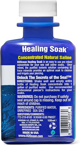 Miniatura 7 de H2Ocean Baño de sal marina para piercings y heridas, solución salina de sal marina para piercings y cuidado de heridas, cuidado posterior calmante