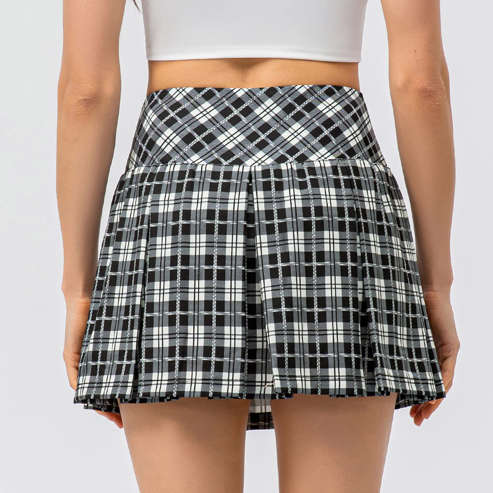 2026 Falda plisada para mujer con falda deportiva cómoda casual elástica a cuadros para correr al aire libre, culottes de tenis, culottes de yoga, falda plisada