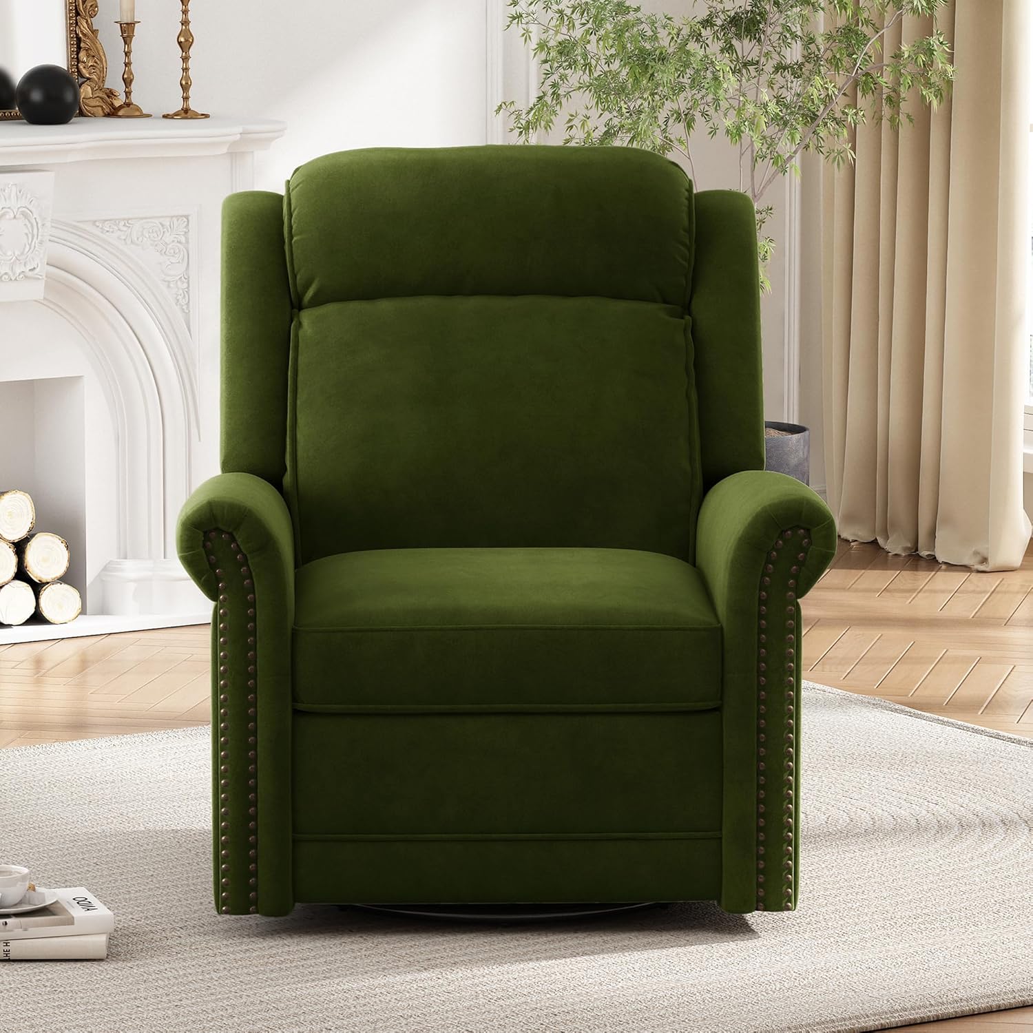 GDFStudio 360° Swivel Recliner, Manual Rocking Recliner Chair for Elderly,Home Theater Manual Recliner Chair,Nursery Rocker with Adjustable Backrest for Living Room,Green 34.25"*37.5"*40"