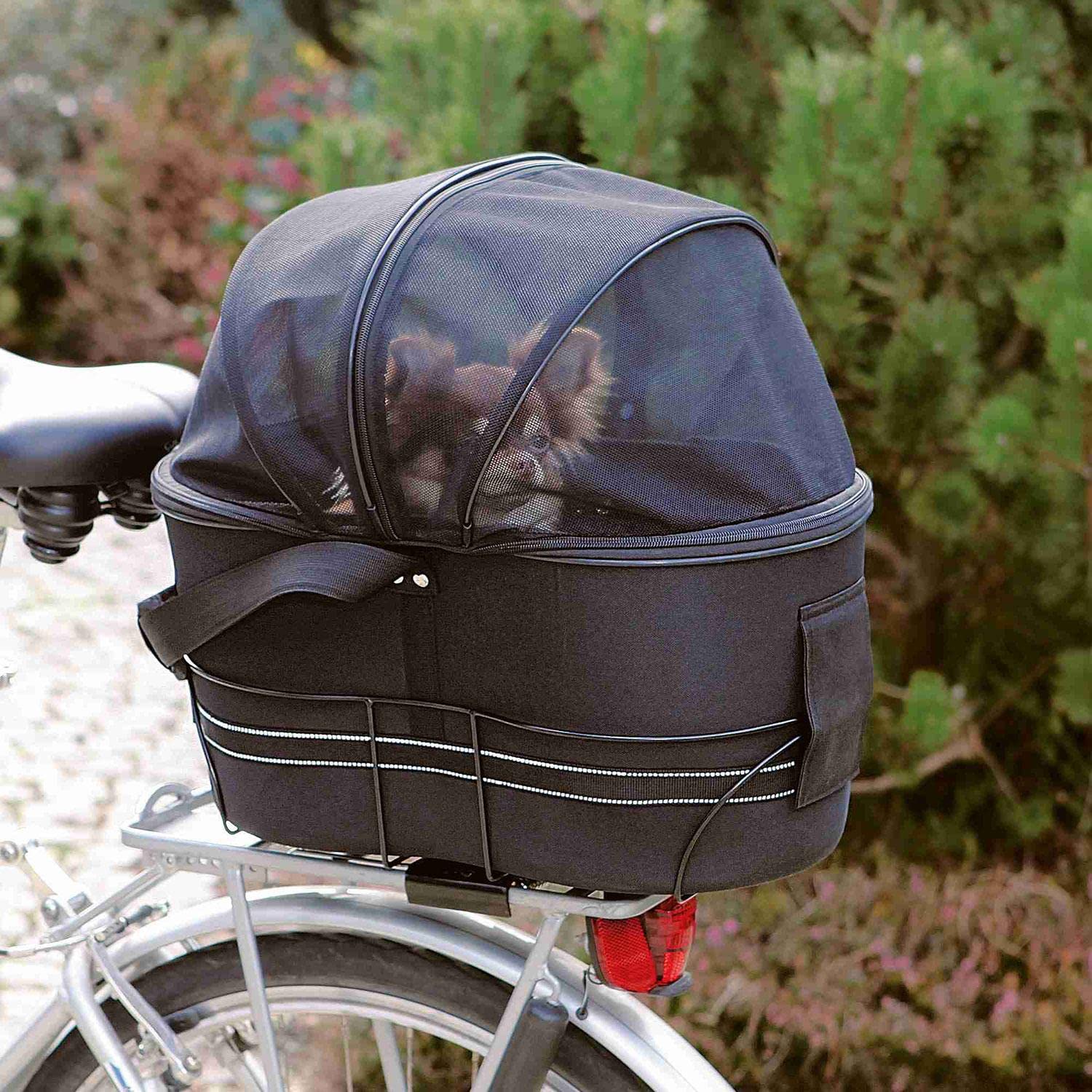TRIXIE panier vélo pour chien fixation porte-bagages jusqu'à 6 kg 29 × 42 × 48 cm cadre métallique rembourrage doux couvercle grillagé amovible