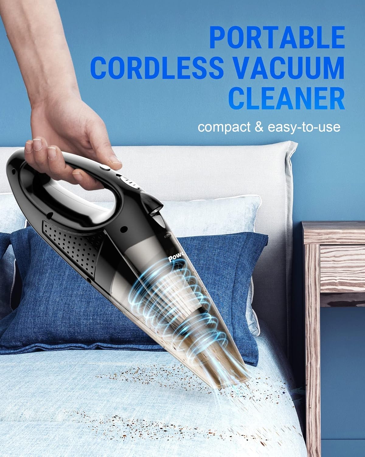 Powools Handheld Vacuum Cordless Rechargeable - Car Vacuum Cleaner High Power with Fast Cahrge Tech, Portable Vacuum with Large-Capacity Battery, Handy Handheld Vac with LED Light, Silver (PL8189) : Home & Kitchen