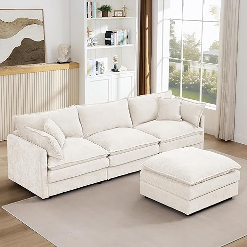 Vista 4 de Modular Sectional Couches Sofa, 102 Inch L Shaped Couch Set with Ottoman, 3-Seater Convertible Cloud Couch for Living Room, DIY Beige - 3 Seat