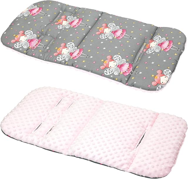 Reversible Cotton & Minky Pram Insert, Liner Covers 5pt Universal (Fairy Grey/Pink)