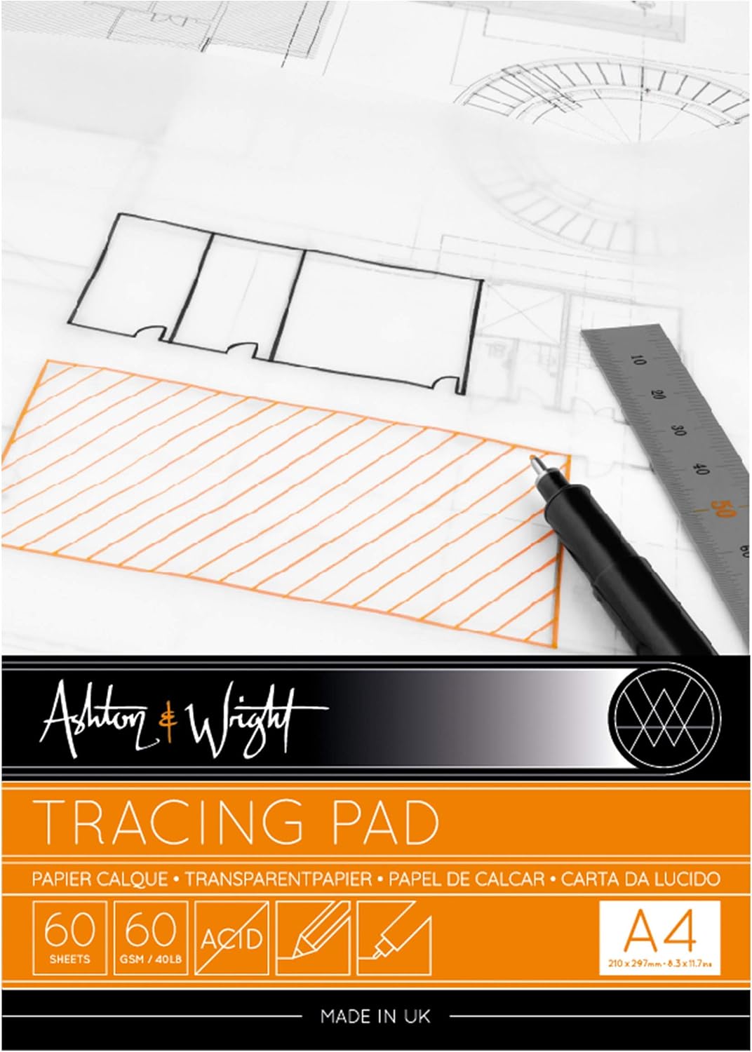 Ashton and Wright -Tracing Paper Pad - 80gsm Paper - 8.2"" x 11.6"" - 60 Sheets