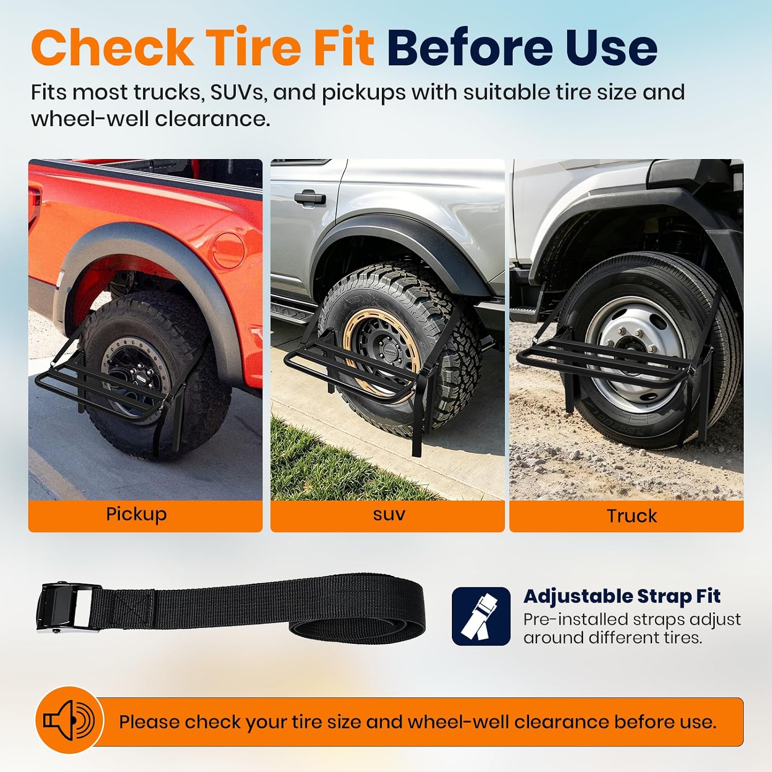 Folding Truck Tire Step, Tire Mounted Step with Straps, Black