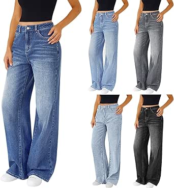 Mom Jeans Damen - Baggy Jeans High Waist Jeanshosen Mit Knopfleiste Denimhose Lässige Straight Jeanshose Weites Bein Hosen Komfortabel Pants Klassisch Freizeithose Teenager Mädchen Streetwear