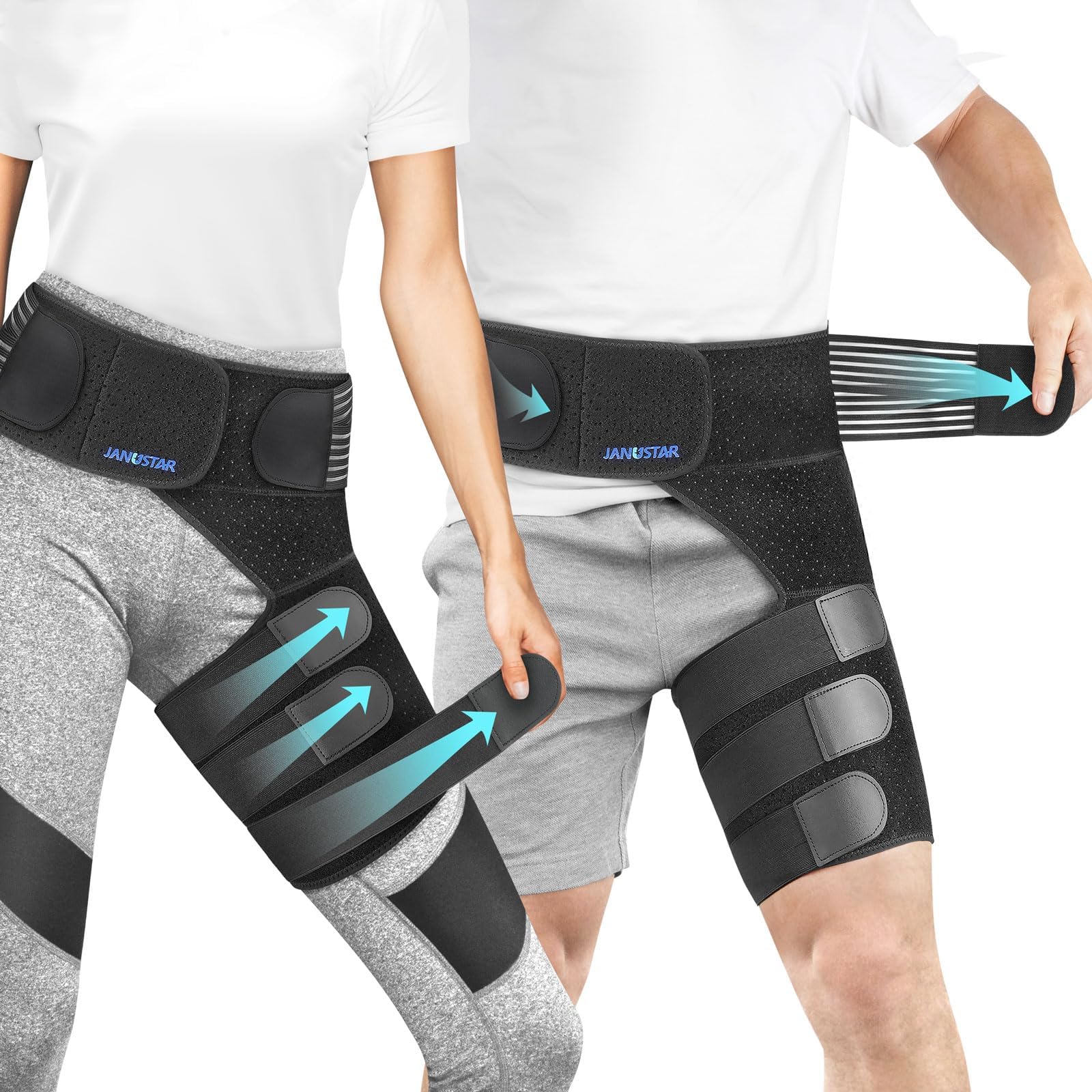 Hip Brace for Sciatica Pain Relief - Compression Groin Support Wrap for Men and Women - Effective Thigh, Hamstring and Hip Pain Relief - Left Leg