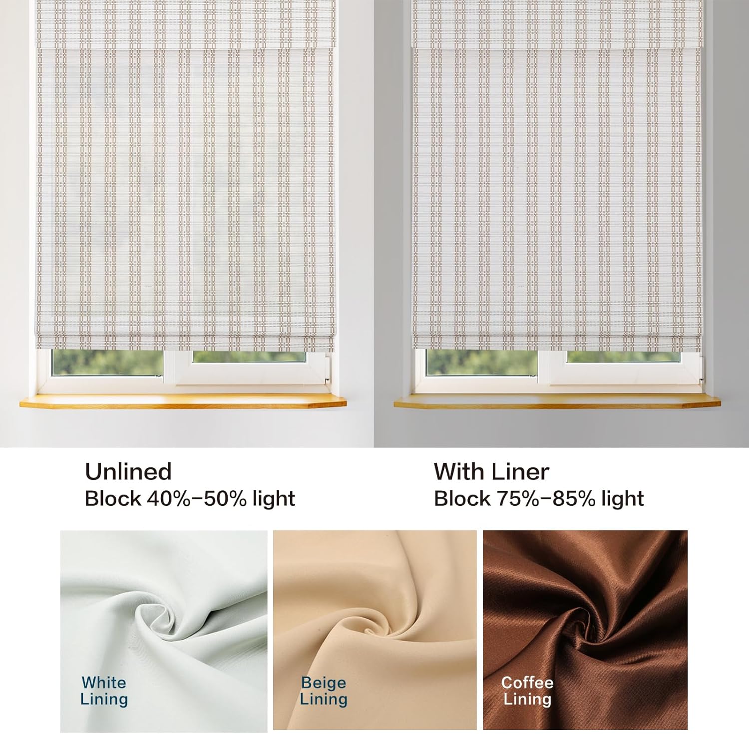 Cordless Natural Bamboo Roman Window Blind, Woven Wood Pearl 6" H Valance Custom Made Light Filtering Privacy Roman Shade Roman Window Shades for Windows, Doors, Porch