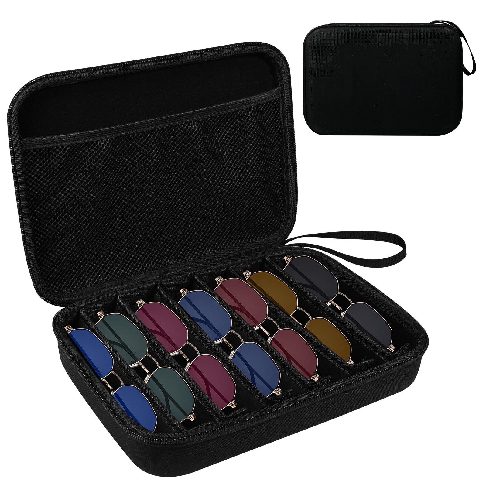 CAIOVSE Sunglasses Case for Multiple Pairs Portable Sunglass Case Travel Sunglasses Organizer Hard Shell with Zipper Black