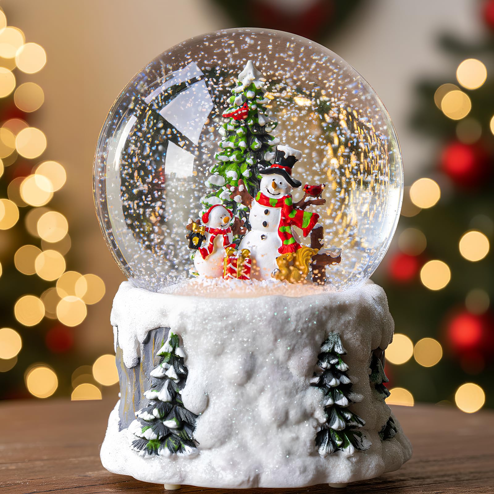 Christmas Snow Globe Lantern Water Glittering Snowman Scene with Music &amp; Timer, USB Lined/Battery Operated Lighted Water Lantern for Christmas Festival Decoration Gifts