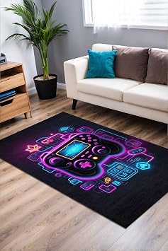 Couns Şönil Oyuncu Odası Halısı Kaymaz Pamuk Tabanlı Yıkanabilir Antibakteriyel Gamer, Gaming Halısı 100x150