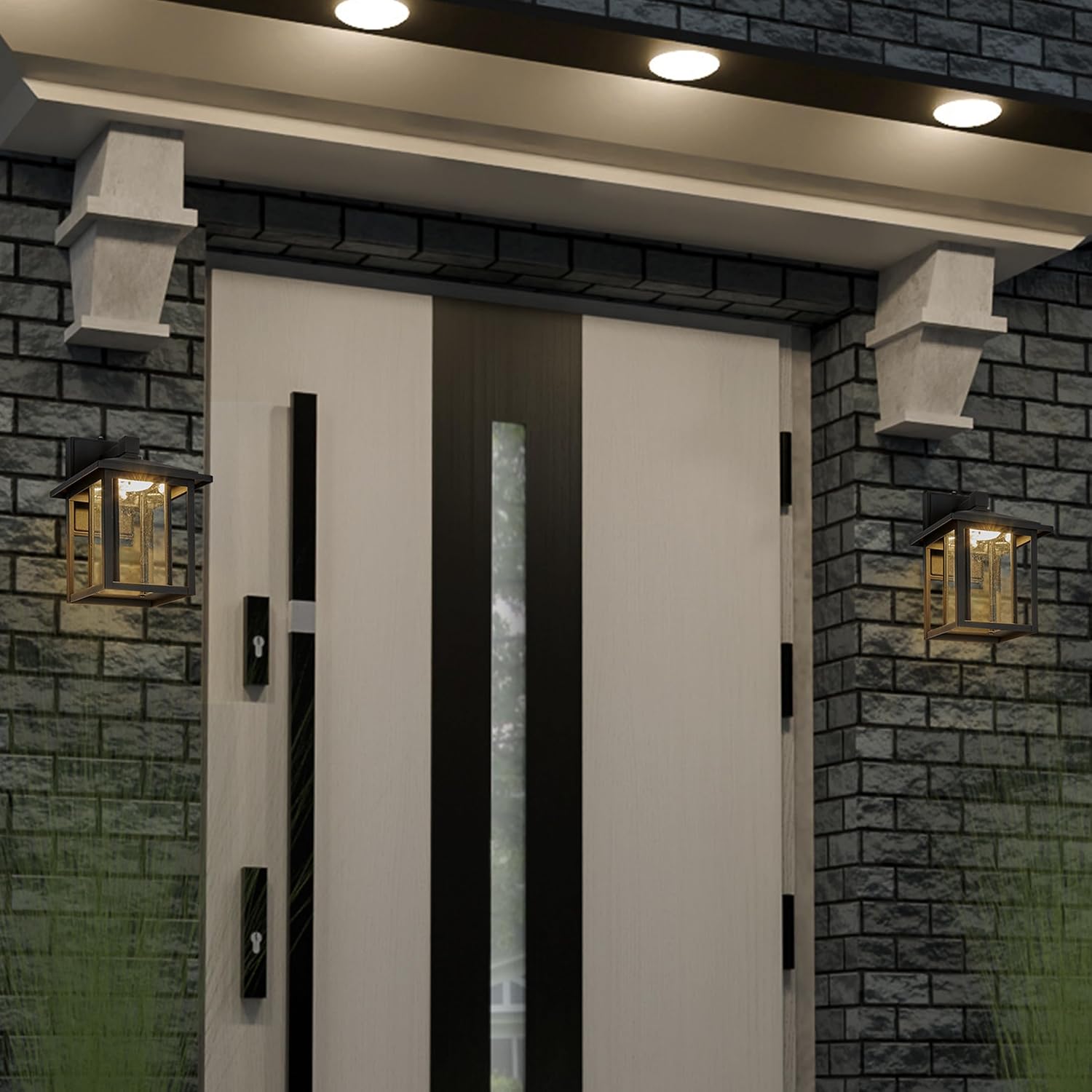 Maxxima LED Outdoor Wall Light, Seeded Glass, Home Entryway Lighting, Dusk to Dawn Photocell Sensor, Porch Light, 1000 Lumens, 3000K Warm White - 11.5 in. Height
