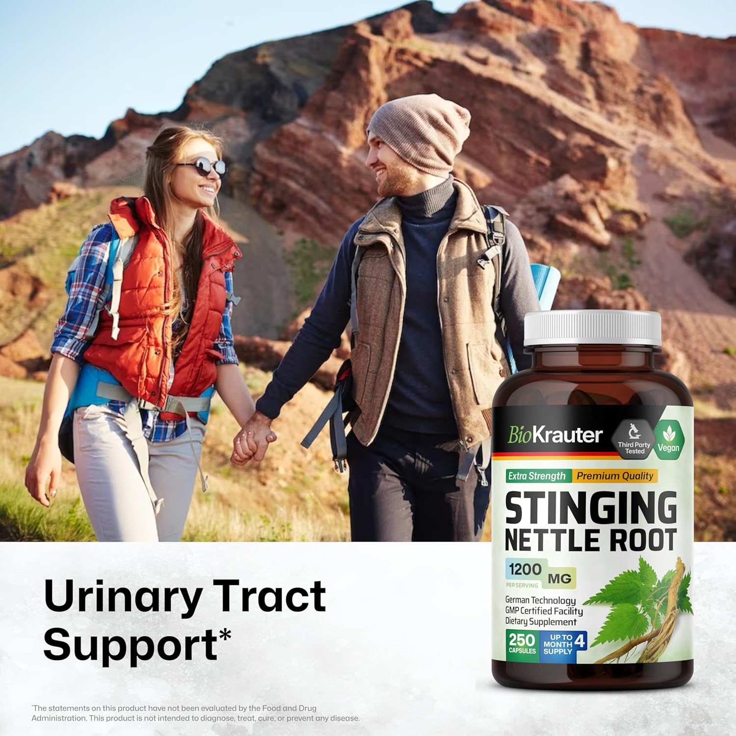 BIO KRAUTER® Stinging Nettle for Seasonal Support - Stinging Nettle Root Supplement (Urtica Dioica) 1200 mg for Urinary Tract Support & Daily Wellness - 250 Capsules, 125 Days of Supply, Non-GMO