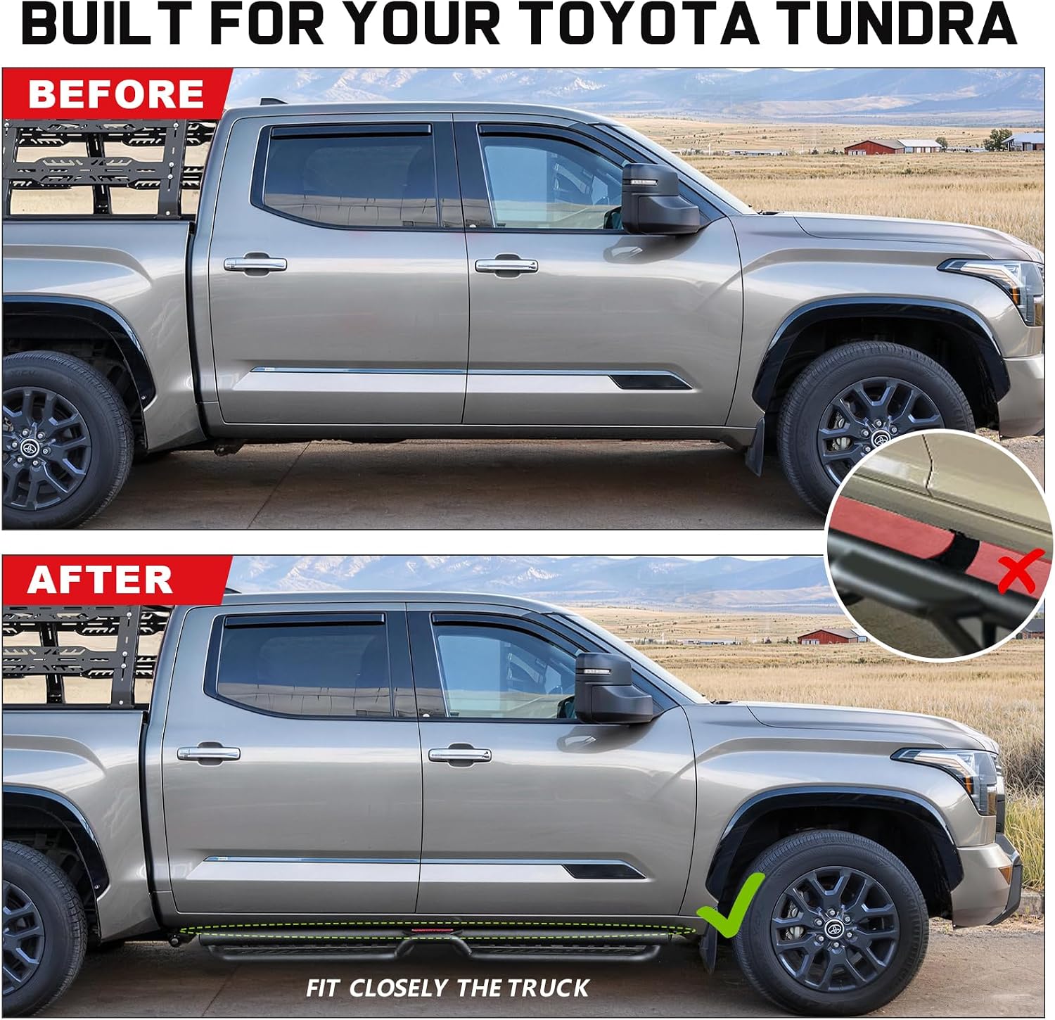 COMNOVA Running Boards Compatible with 2022-2026 Toyota Tundra Crewmax Cab. Bolt-on Step Bars Heavy-Duty Steel Two Stairs Design Side Steps, Black Truck Side Rails Nerf Bars.