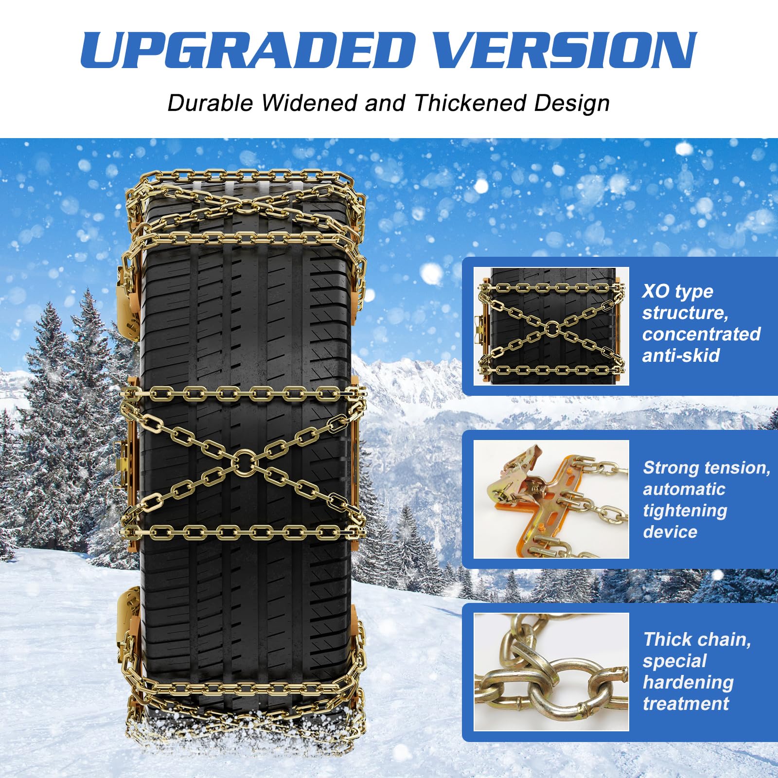 LILYPELLE Upgraded Snow Chains 6 Pack, Tire Chains for Cars/SUVs/Pickup Trucks, Emergency Anti Slip Tire Traction Chains Universal Snow Tyre Chains for Tyres Width 215-285mm