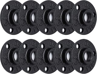 1/2" Antirust Black Painted Floor Flange, 10 PackMalleable iron Pipe Fittings for Industrial vintage style, Flanges with Threaded Hole for DIY Project/Furniture/Shelving Decoration (10, 1/2")