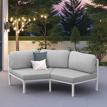 Pellebant Half Moon Aluminum Patio Furniture Set - 2 Piece Modern Curved Outdoor Sofa, Waterproof Outdoor Circle Couch for Backyard, Lawn & Garden, Gray