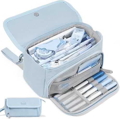 Miniatura 8 de Sooez Estuche para lápices súper grande, bolsa de lápices de gran capacidad con 3 compartimentos, capacidad para 100 lápices, linda bolsita