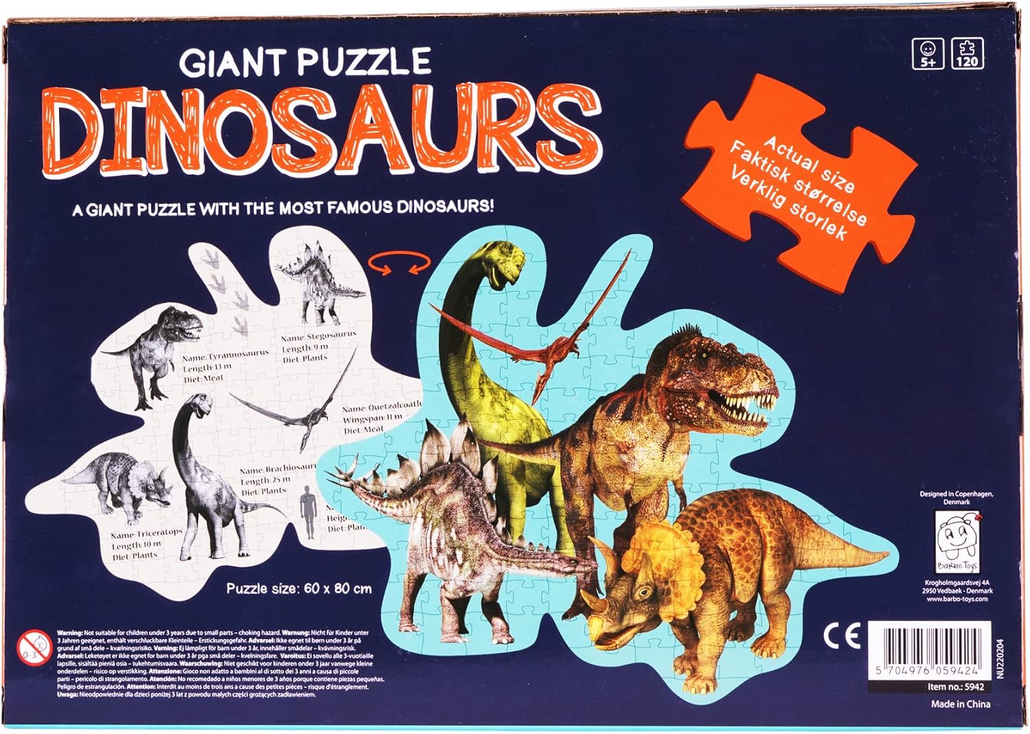 Barbo Toys Barbo Toys5942 Barba Toys 120 Pieces Dino Floor Puzzels, Multi-Color