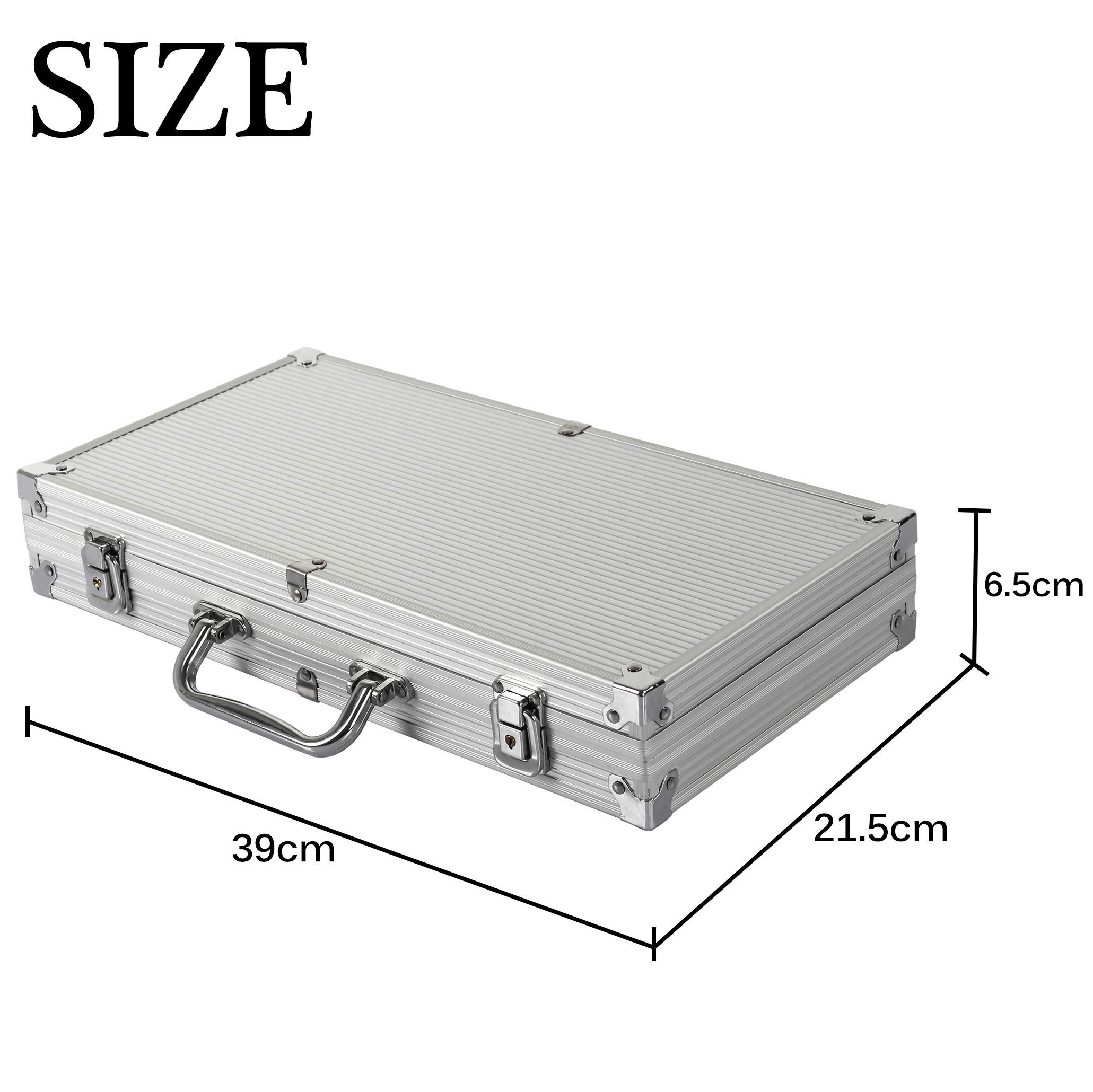 display4top Set de Poker 300 jetons Laser Haute qualité 12 g Noyau en métal, avec étui en aluminium, 2 Jeux de Cartes, revendeur, Petit Store, Gros Boutons aveugles et 5 dés