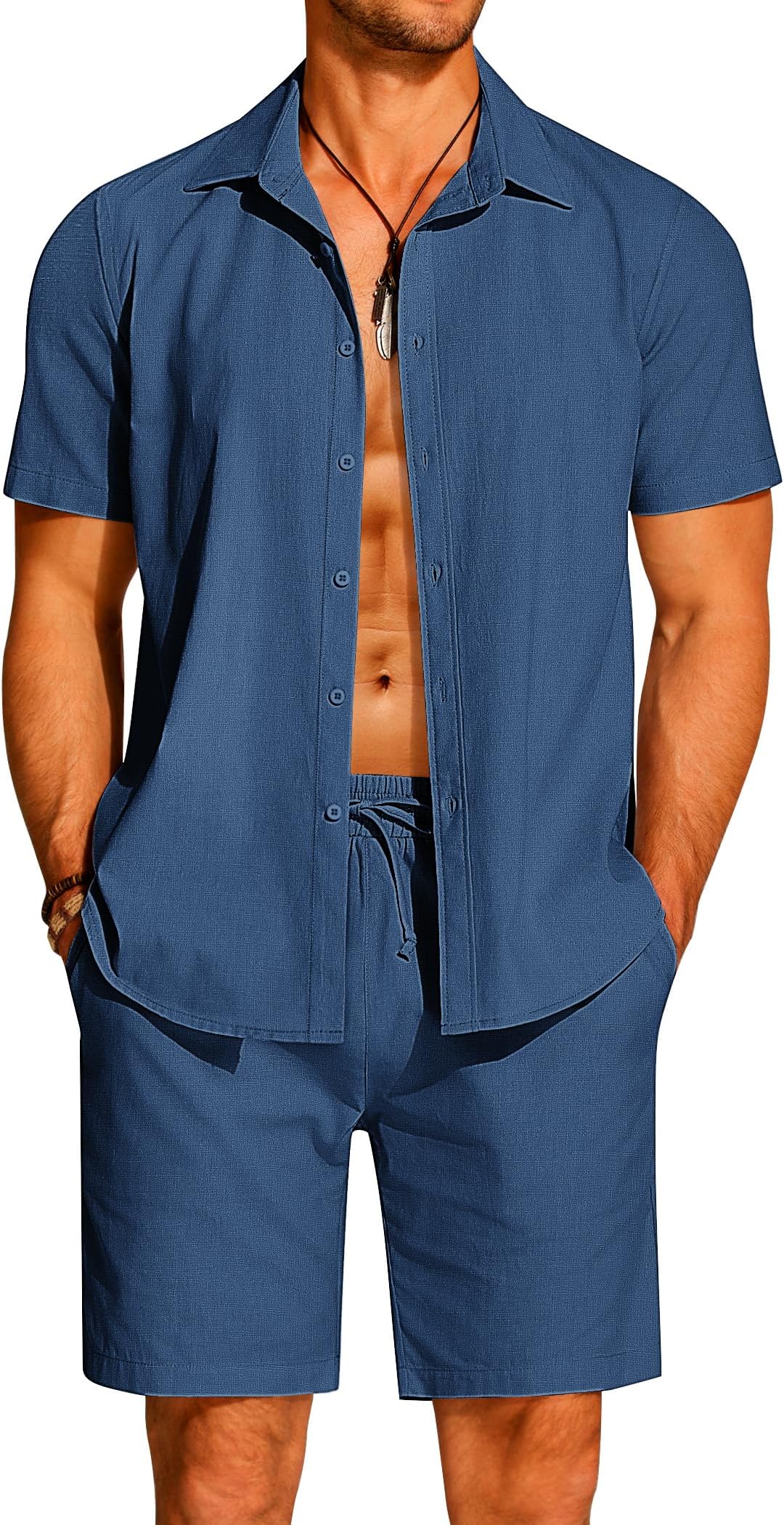 Men Ztj009255b Button down shirt and short sets (pack of 2)