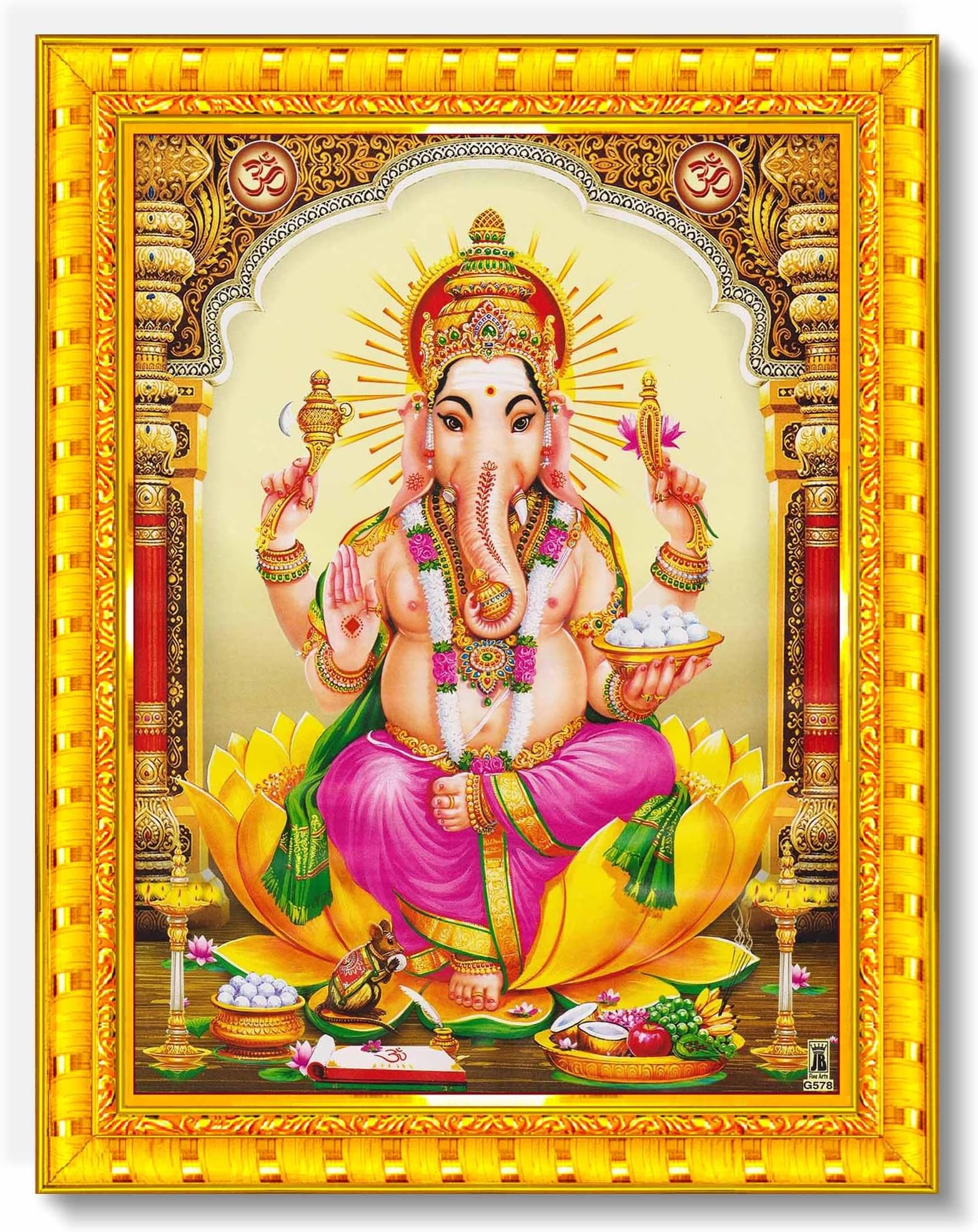 Pavan Photo Laminations Lord Ganesha Ganesh Ganpati Ganapathi Hanging Wall Painting Framed Home Decor (Wood,Acrylic,Gold,Small Size,6x8 Inch) R7S