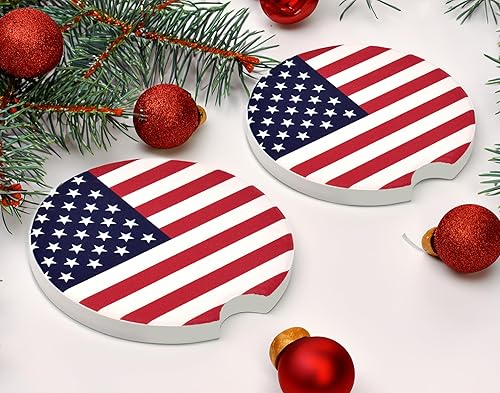 Miniatura 5 de Elektroplate Posavasos de cerámica para automóviles con la bandera de Estados Unidos (2.6 pulgadas de diámetro), ajuste universal para todos los