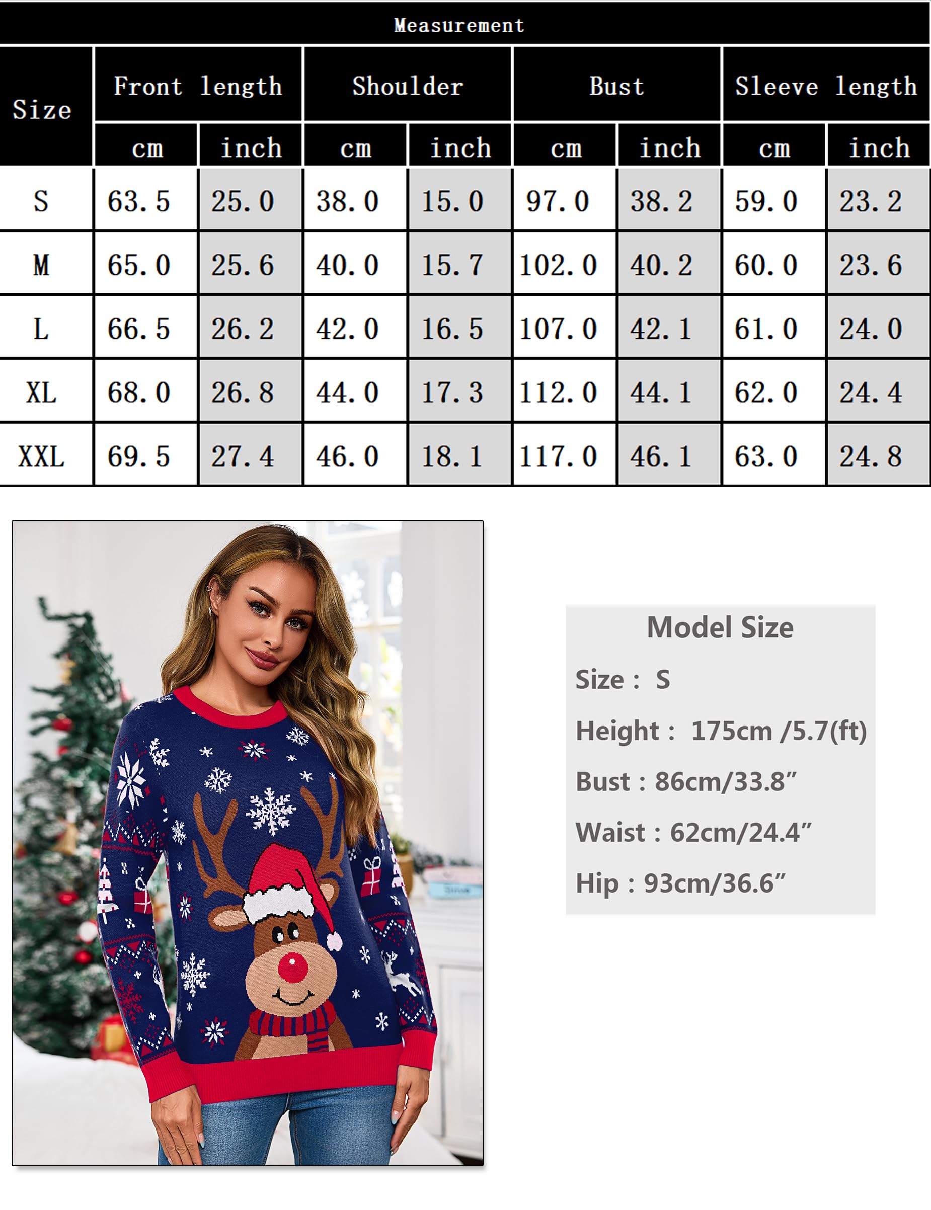 Aseniza Damski zimowy sweter świąteczny sweter świąteczny sweter świąteczny sweter brzydki świąteczny sweter