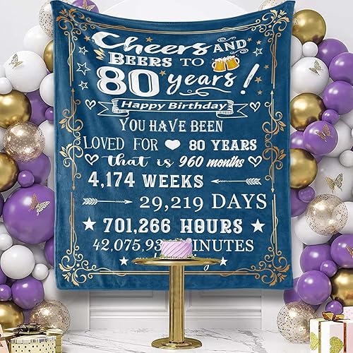 Miniatura 2 de Cinchas de cumpleaños número 80 para mujer, manta de cumpleaños número 80 con caja de regalo, decoraciones de cumpleaños para mujeres, regalos de