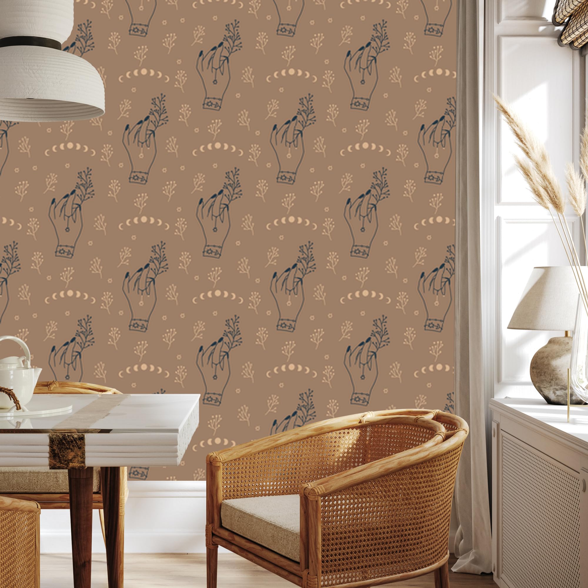 Vliestapete Boho-Muster – Orange und Braun 50 x 1000 cm