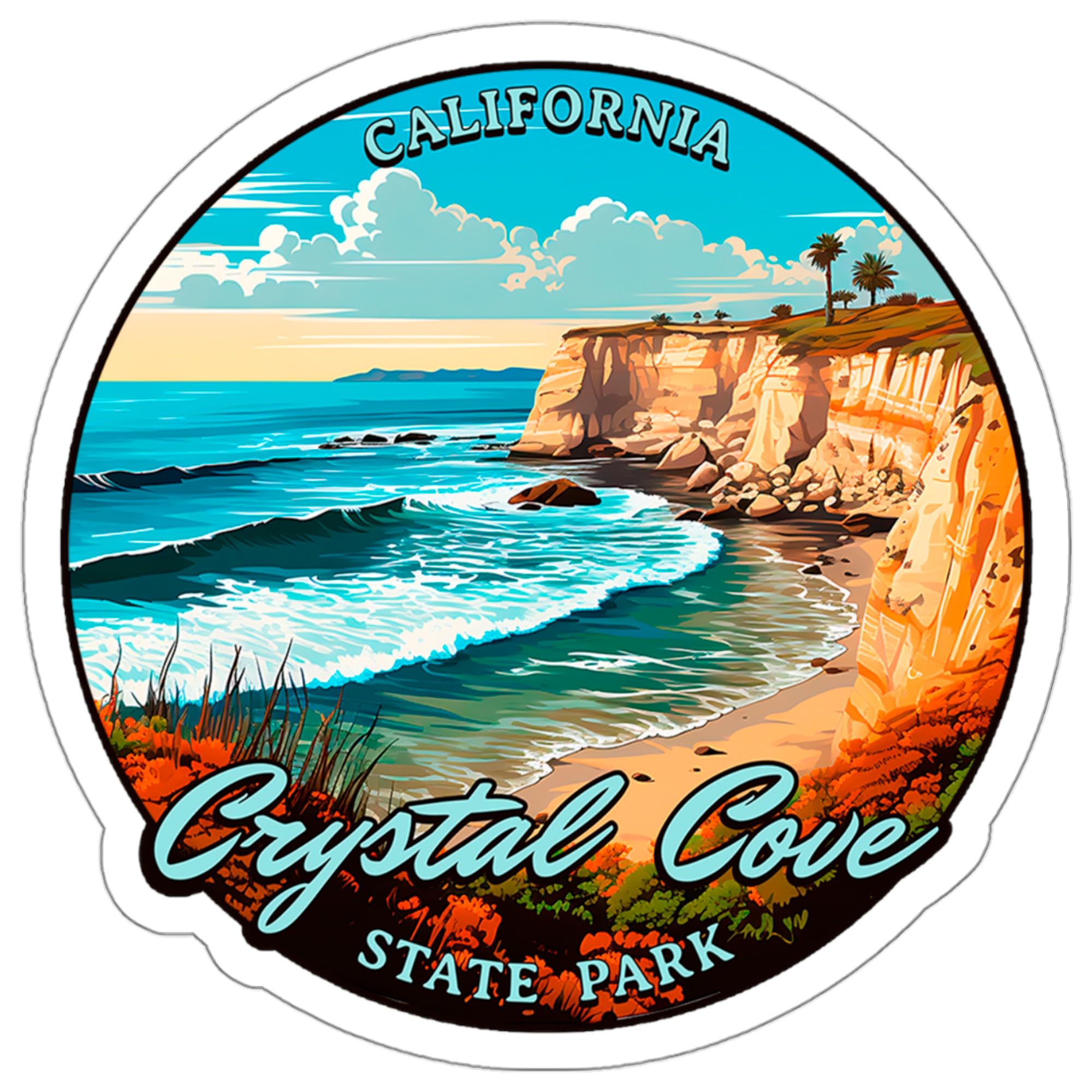 Crystal Cove Sticker California Weatherproof Travel Decal Vinyl Small Waterproof for Water Bottle Mug Passport Book Scrapbook Notebook Laptop Tumbler Skateboard Computer Phone Size 4" Funny Gift