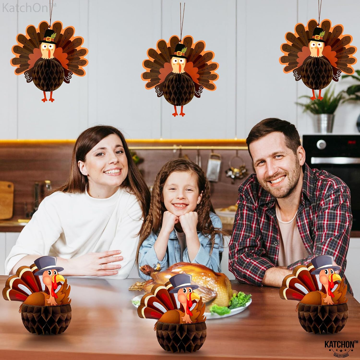 KatchOn, Thanksgiving Turkey Table Centerpiece - Pack of 6 | Thanksgiving Turkey Decorations | Turkey Centerpiece for Thanksgiving Table Decorations | Hanging Paper Turkeys, Thanksgiving Decorations