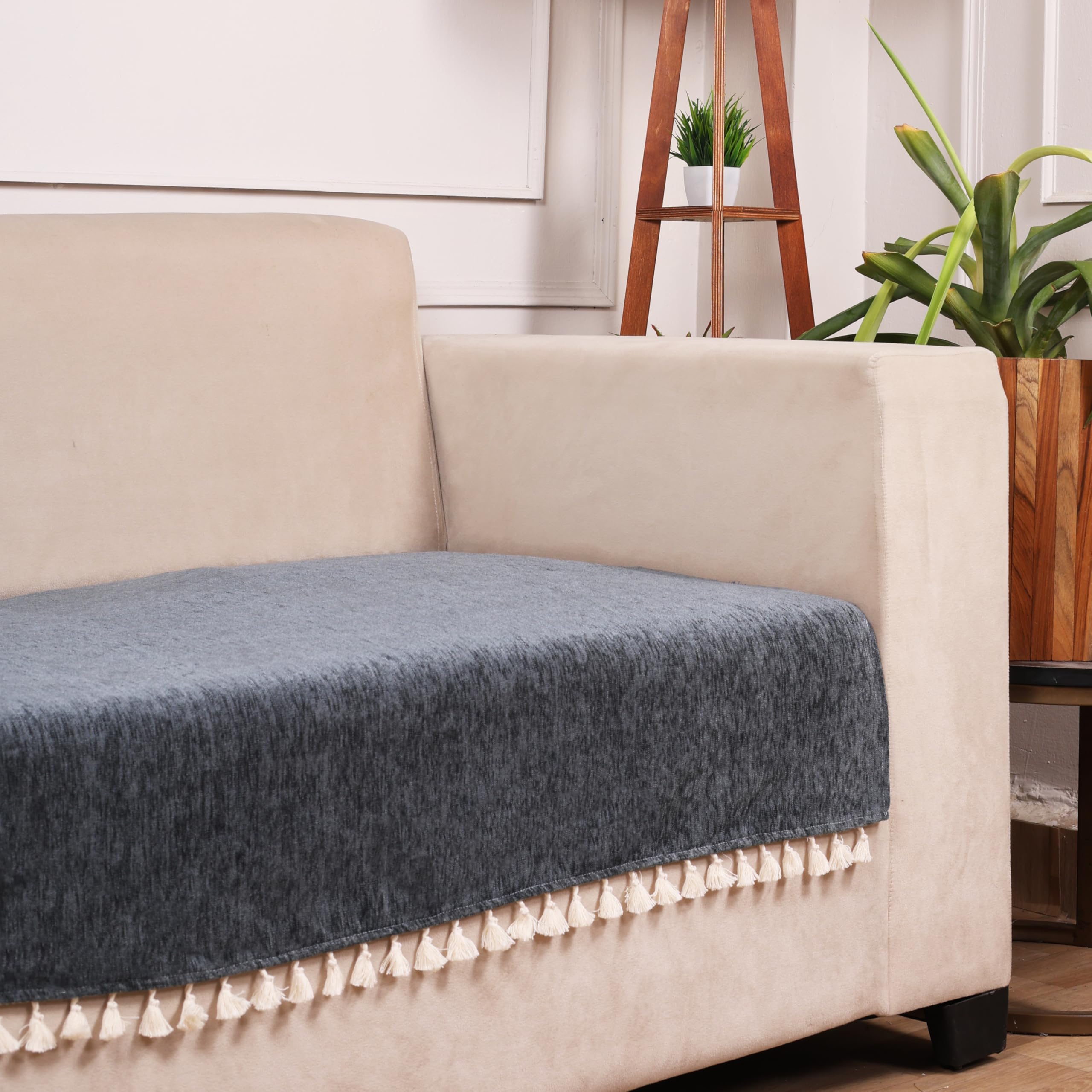 STITCHNEST Beige Chenille Sofa Cover 24x30 Inch – Soft, Durable & Textured Fabric with Tassels | Sofa for Living Room, Bedroom, or Drawing Room