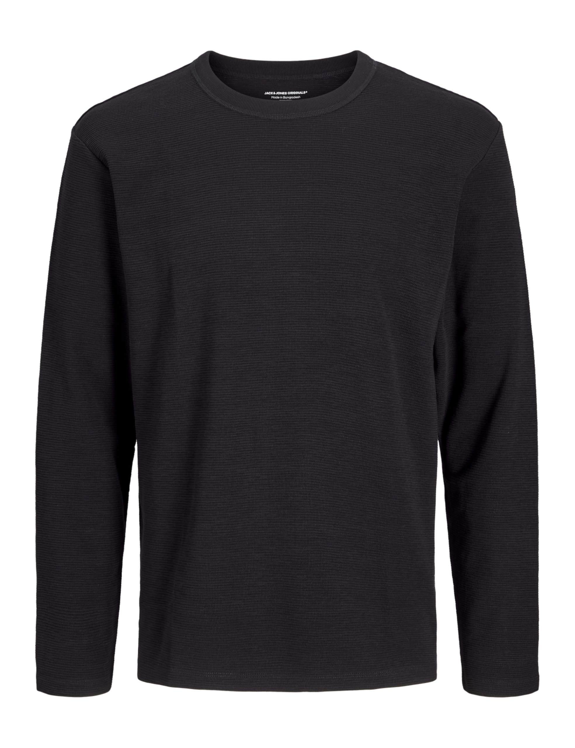 JACK & JONES Men's Jormanchester Waffle Tee LS Crew Neck, Black, XS
