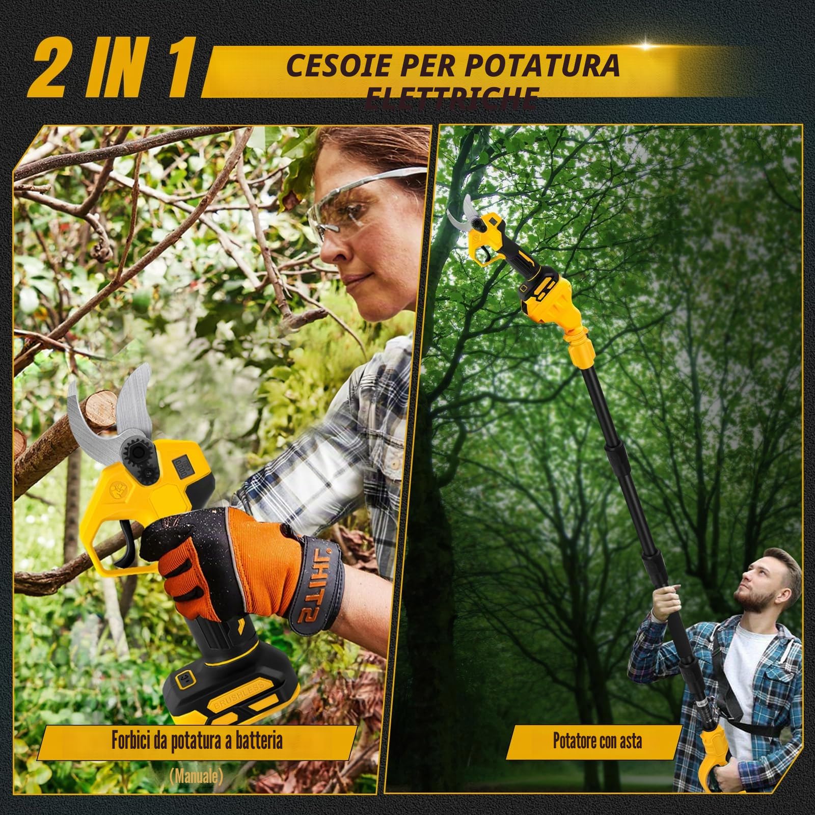 Troncarami a batteria compatibile con Dewalt 20 V, cesoie elettriche 2 in 1 con asta di prolunga da 2 m, diametro di taglio massimo 30 mm, display LCD, cesoie telescopiche estensibili fino a 4,5 m