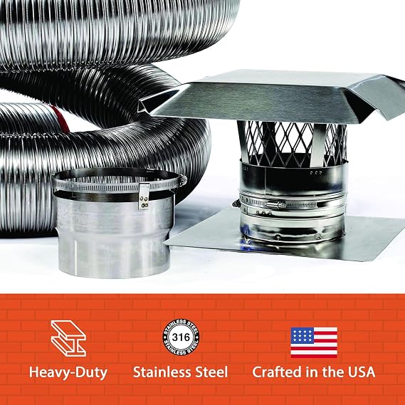Fireside Chimney Supply Basic FireSafe Flexible Chimney Liner Insert Kit | Fireplace Insert | Stainless Steel Chimney Liner Kit | Made in the USA | Heavy-Duty 3 Inch x 25 Feet