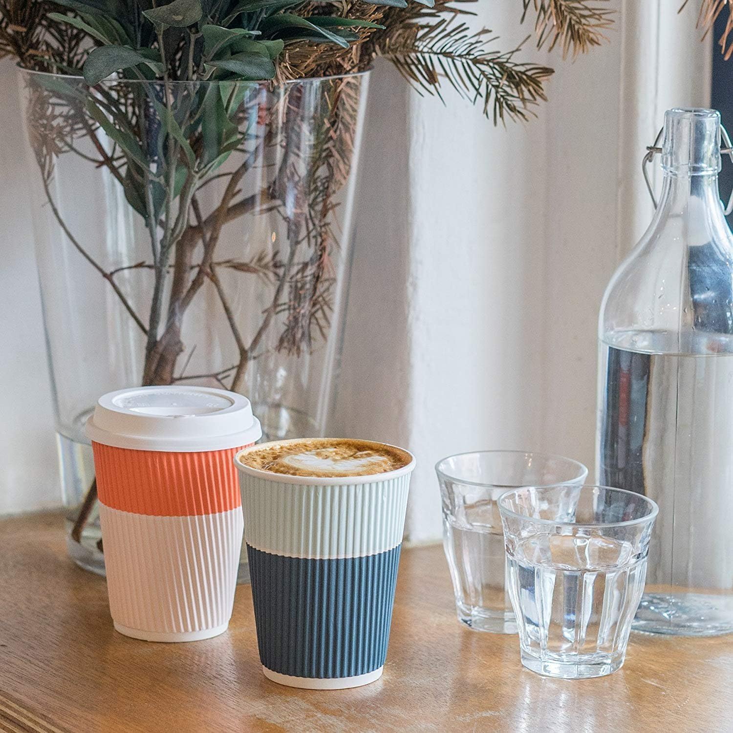 Disposable Coffee Cups With Lids - 12 oz To Go Coffee Cups (80 Set) With Sturdy Lids Prevent Leaks! Paper Hot Cup Holds Shape With Hot, Cold Drinks. Ripple Cups Protect Fingers from Heat! - Image 6