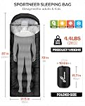 Sportneer Sac de couchage, 3-4 Saisons Sacs de couchage pour adultes Enfants Chaleureux Cold Weather Imperméable Léger Portable sac de couchage pour adultes Garçons Filles Camping Randonnée Backpacking Outdoor Travel