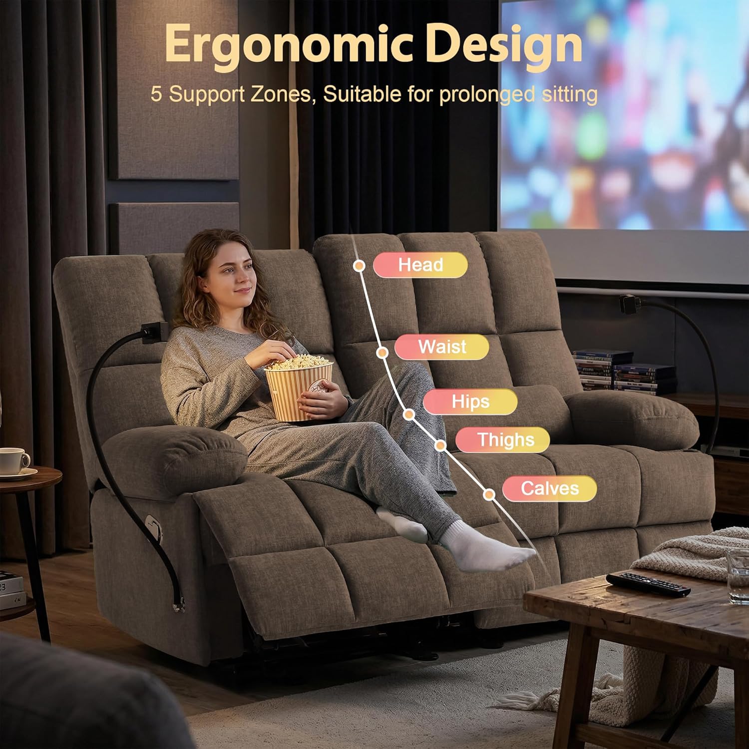 Rocker Recliner-Loveseat Recliner Sofa,Cat-Proof Reclining Loveseat with Phone Holder, RV Douber Recliner Sofa for Home Theater,Living Room (Brown-2 Seater) | Rocker Recliner, Phone Holder