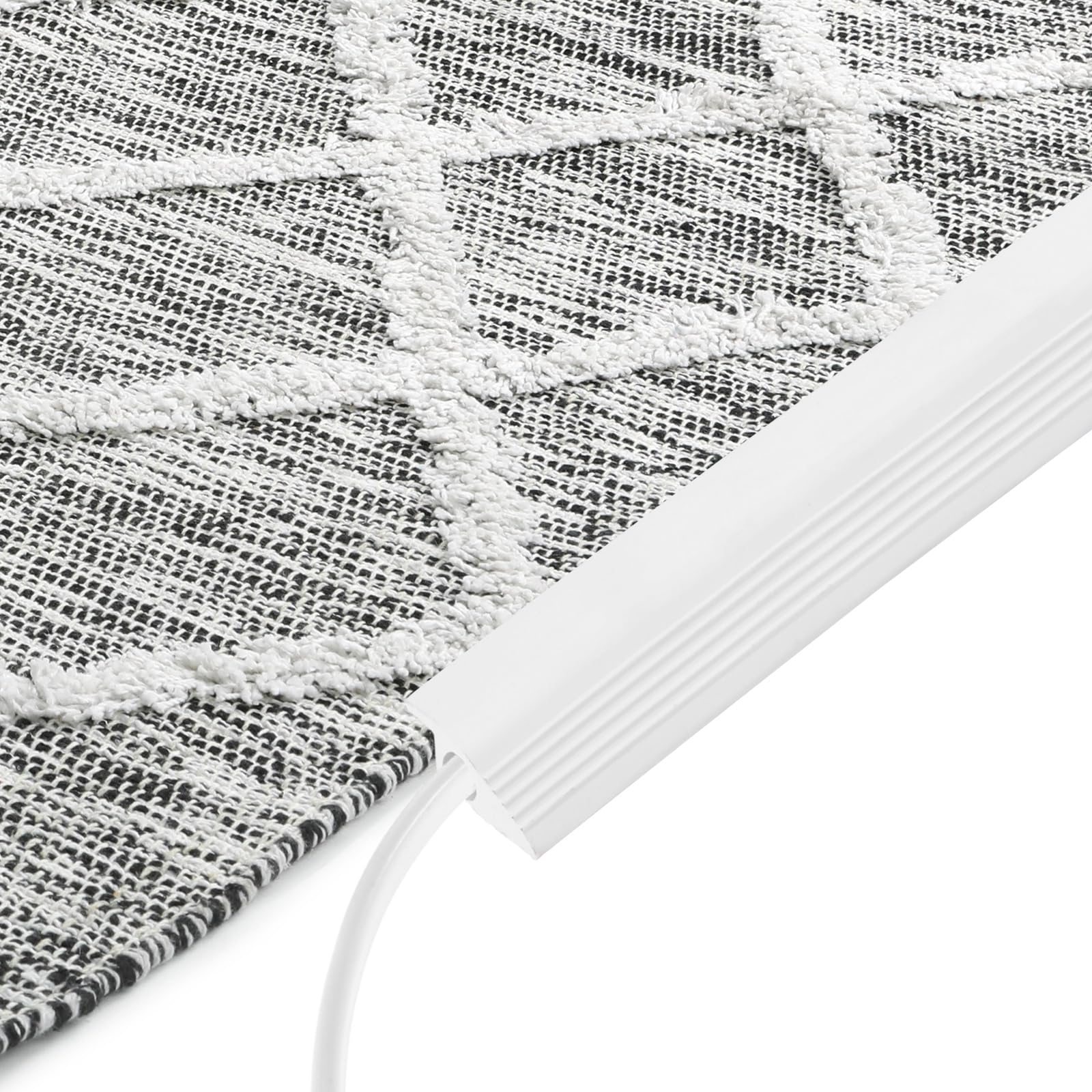 sourcing map Carpet Edge Trim, 9.6FT x 1.3" x 0.47" PVC Self-Adhesive Carpet to Tile Transition Strip Floor Edge Trim with Cable Hider for 5-10mm Thickness Carpet Uneven Floors, White