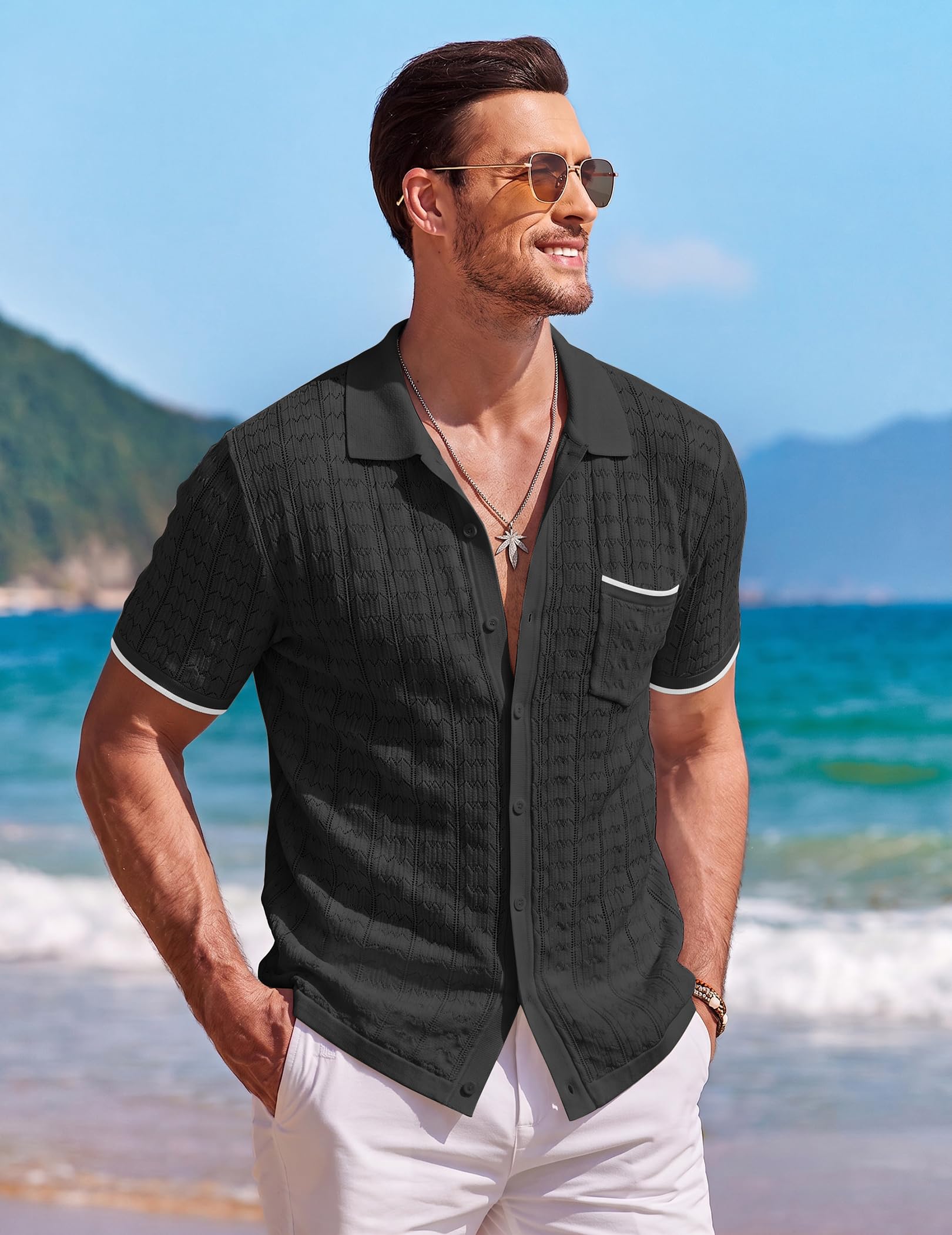 Coofandy Ztj009288 - Camicia Classica con Bottoni da Uomo