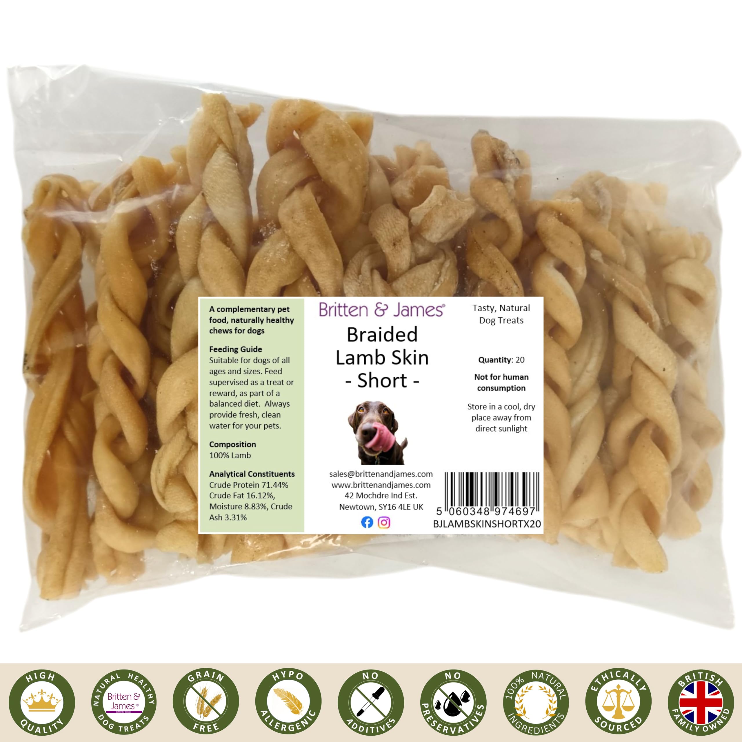20 Thick Braided Lamb Skin Sticks for Dogs (350g). Natural Long-Lasting Dog Chew Treats -Gluten and Grain Free. Shorter 4” Variety - Image 4